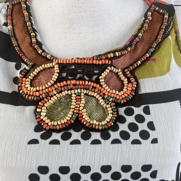 Desigual Blouse Tank Extra Small Orange Green Black Sheer Beads Cocktail Party - Picture 4 of 10